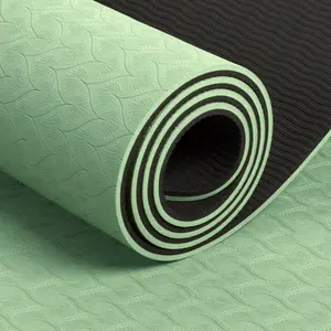 Shengde 2024 Tapete de ioga barato antiderrapante com logotipo personalizado por atacado 6 mm TPE material verde escuro ecológico