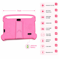 Tablet Infantil de 7 Pulgadas, Android 12, Quad Core, 2GB, 32GB, Dispositivo Educativo, Buen Precio, 365 Juegos de Aprendizaje para Niños, KidsTab