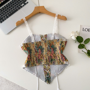 Zomer Mouwloze Vintage Kant <span class=keywords><strong>Blouses</strong></span> Dames Bloemige Kant Shirts Dames Retro Tops Kleding Dames Groothandel - Product Image 3