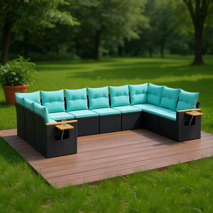 Poly Rattan Patio <b>Sofa</b> Set With Cushions 10 Piece Outdoor <b>Garden</b> Furniture Contemporary Design <b>Black</b> - Product Image 2