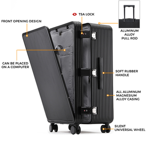 Valise à roulettes en aluminium pleine longueur, 20-24-30 pouces, unisexe, ouverture frontale, étanche, antivol, serrure TSA, valise d'affaires - Product Image 2