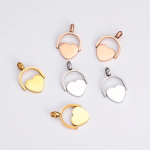 Pendentifs Cœur Rotatifs Vides Personnalisables en Acier Inoxydable, Breloques Cœur pour Carte d'Identité Poli Miroir, Bijoux de Mode en Gros - Product Image 4