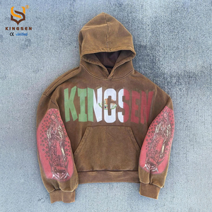 Sudadera con capucha personalizada para hombre, de felpa francesa, estilo oversized, lavado ácido, retro, con estampado urbano y efecto desgastado. - Product Image 1
