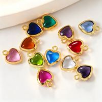 Breloque Cœur en Cuivre Doré avec Petite Pierre Lisse Sertie, Anneau Supérieur, Douze Couleurs, Bijoux Zodiaque Personnalisés, OEM