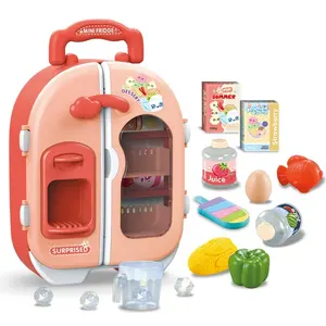 New arrival kids baby plastic mini magic happy kitchen refrigerator toy for girls pretend play fridge with lights music