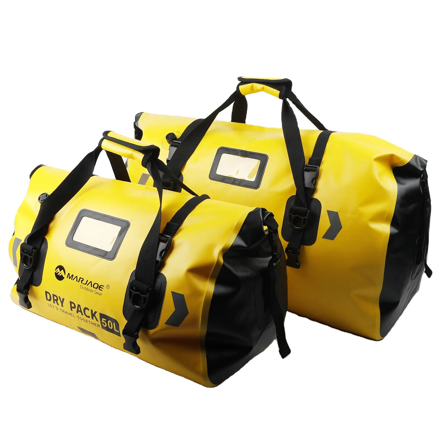 กระเป๋าข้างมอเตอร์ไซค์กันน้ำม้วนได้สำหรับการเดินทางโลโก้พีวีซี500D 50L ออกแบบได้ตามที่ต้องการ