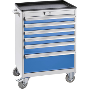 Blaue und graue 6-Schubladen-Rollwerkzeugkiste mit Schloss und Schlüsseln und Lenk rollen, Werkzeug kiste - Product Image 1