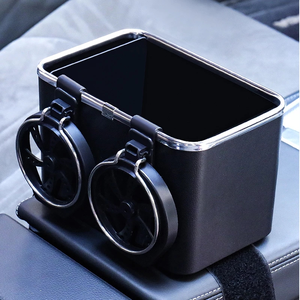 Wholesale Portable Car Plastic Storage Paper Napkin Case Multifunctional Car Tissue Box Organizer with 2 Foldable Cup Holder