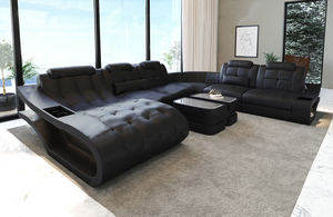 L-förmige moderne funktionelle Wohnzimmer-Sofas aus schwarz-weißem Leder für zu Hause - Product Image 3