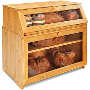 กล่องขนมปังไม้ไผ่สามชั้น พร้อมประตูกระจก สำหรับเก็บอาหารในครัว - Product Image 1