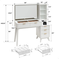 Coiffeuse blanche avec miroir et éclairage, table de maquillage avec station de charge et tiroirs de rangement