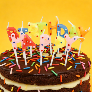 Velas Decorativas para Pastel de Cumpleaños <span class=keywords><strong>con</strong></span> Impresión de Puntos Coloridos, Velas de Cumpleaños <span class=keywords><strong>con</strong></span> <span class=keywords><strong>Letras</strong></span> Coloridas para Fiesta - Product Image 1