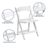 Chaise pliante en bois et résine blanche Wimbledon pour la décoration de mariage sur la plage, événement, fête, vente en gros