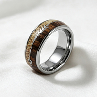 Bague en carbure de tungstène plaqué argent, motif bois de cerf et bois de koa avec flèche argentée, idéale pour mariage et fête, pour hommes et femmes - Nouvelle collection en promotion
