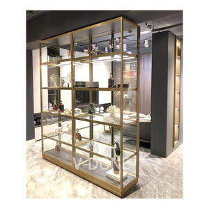 LED glass shelf collectible display showcase living room transparent glass display cabinet