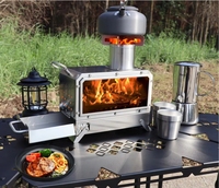 Table de camping extérieure en acier inoxydable avec plaque en verre pour cuisinière et grilles à bois/charbon de bois