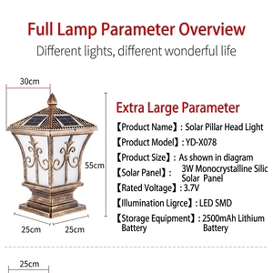 Lampe solaire à capteur extérieur étanche pour clôture de jardin, poteau, portail, pilier, en aluminium, 3.2V - Product Image 2