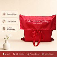 Pochette cadeau de luxe en satin rouge imprimée avec logo personnalisé pour mariage, emballage de mèches de cheveux, sac de rangement pour vêtements en soie