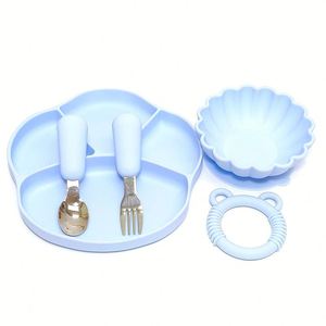 Juego de Platos y Tazones de Silicona para Alimentación Infantil, Vajilla Infantil con Cuatro Ventosas Reforzadas y Divididas - Product Image 4