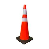 Cône de signalisation réfléchissant 90 cm orange avec bandes blanches, style standard pour zones de construction, autoportant, en PE