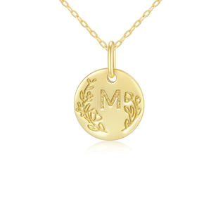Joyería Fina de Alta Calidad, Collar con Colgante de Moneda de la Suerte con Letra M en Oro Sólido de 9K - Product Image 1