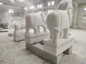 Dış dekorasyon için el oyması taş heykel beyaz mermer büyük fil heykeli