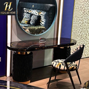 Table de maquillage italienne haut de gamme Design de luxe à la mode Villa Chambre à coucher Coiffeuse en bois massif et cuir véritable - Product Image 2
