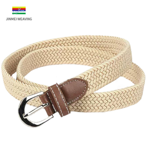 Cinturón elástico tejido con punta de cuero elástico trenzado ajustable negro para hombre con logotipo personalizado - Product Image 4