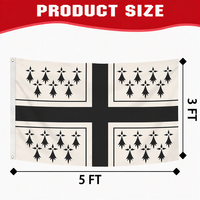 Drapeau personnalisé en polyester 3x5 pieds, drapeau de la Bretagne avec œillets en laiton, drapeau de la région historique française, drapeau extérieur personnalisé