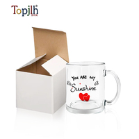 Mug en verre transparent personnalisable par sublimation 11oz, décoration en verre, faible MOQ, vente en gros pour la maison et la cuisine Topjlh