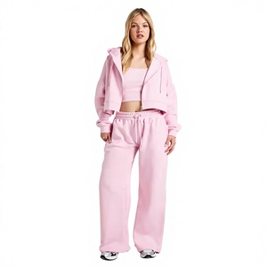 Conjunto Deportivo para Mujer, Sudadera con Capucha y Pantalones Deportivos, Tejido Francés Anti-Pilling, Corte Regular, Ecológico, Informal, para Invierno, Top Corto - Product Image 1