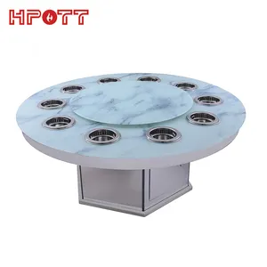 Groothandelsprijs Persoonlijke Ronde Hot Pot Tafel Restaurant Hot Pot Tafel Met Hete Pot Inductiekookplaten