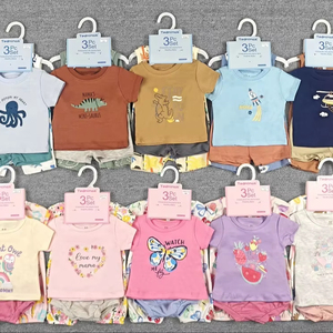 Set Estivo 3 Pezzi per Bambine Tedmimak, Abbigliamento in Cotone Traspirante con Motivo Floreale, Stile Europeo e Americano, Tuta, Maglietta e <span class=keywords><strong>Pantaloncini</strong></span> - Product Image 1