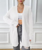 Cardigan en maille côtelée à manches longues pour femme, coupe décontractée, avec poches, 100 % acrylique, infroissable, collection automne