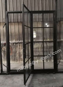 باب فرنسي حديث من الفولاذ باب منزلق حديدي ثنائي الطي مع باب جانبي وعارضة - Product Image 5