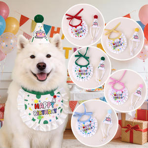Conjuntos de Acessórios de Aniversário para Animais de Estimação, Luxuosos e Personalizados, com Babadores, Chapéus e Lenços, Bandanas Fofas - Product Image 1