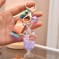 Pendentif de porte-clé flottant en ligne, licorne, bonbons au lait, fille, liquide, huile, sac, pendentif