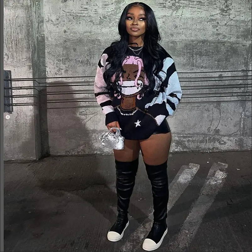 Mesdames Y2K Street Fashion Sweaters Lil Uzi vert Cartoon Print Pullover Knit Tops Oversized Vintage Sweater for Women 2023