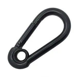 Black Coated Stainless Steel Spring Snap Hook Carabiner with Eyelet