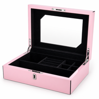 Boîte cadeau de luxe en bois laqué rose, sur mesure, avec miroir intégré, pour bijoux (bague, collier), en velours, vente en gros