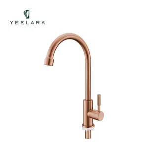 Vòi Nước Nhà Bếp Đơn Lạnh 360 Độ Xoay Niken Dài Gắn Sàn Đơn Một Lỗ Sang Trọng Thiết Kế Hiện Đại