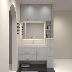 Customized minimalist style rock slab seamless integrated basin intelligent defogging <b>lighting</b> <b>mirror</b> bathroom cabinet - Product Image 3