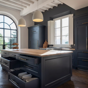 Isla de Cocina Modular <span class=keywords><strong>Pavone</strong></span> con Certificación ISO9001, Color Gris Carbón, Estilo Contemporáneo, Encimera de Madera Clara, Diseño Arqueado, Ecológica y Fácil de Instalar - Product Image 4