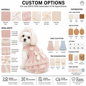 Robe en tulle pour chien rose poudré personnalisée, sans manches, avec dentelle florale, nœud perlé, double couche, jupe à volants, fermeture à pression au dos, vêtements pour animaux de compagnie OEM - Product Image 2