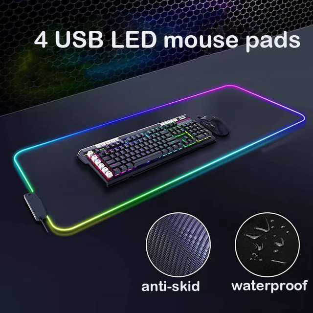 RGB Computer Mousepad LED USB Charging Large Gaming Cartoon Mouse Pad With Logo for Desk Mat Mouse Pad With 4USB Port