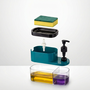 HOMESTEAD 3-in-1 Kitchen Station Dish Soap Dispenser Hand Wash <b>Pump</b> Sponge Holder Ergonomic Design - Product Image 1