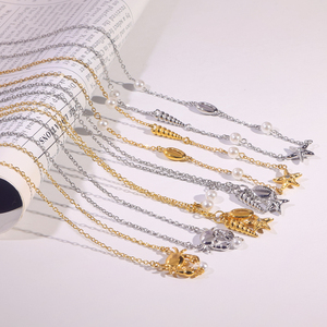 Stainless Steel Ocean Theme Pendant Necklace for Women Dainty Starfish Fish <strong>Crab</strong> Shell Pearl Charm Adjustable Fashion <strong>Jewelry</strong> - Product Image 1