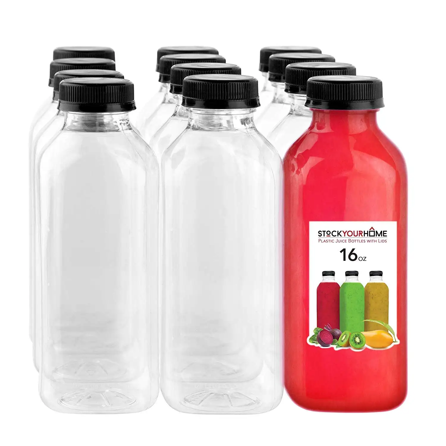 Garrafas plásticas transparentes para bebidas com tampa de rosca, 250ml, 300ml, 500ml, 12oz e 16oz, garrafas para embalagem de suco