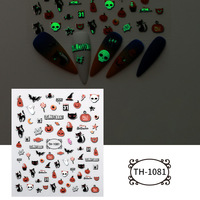 Autocollants pour ongles d'Halloween qui brillent dans le noir, autocollants 3D mignons pour ongles avec des motifs de fantômes, citrouilles, chauves-souris, chats, crânes, fournitures pour ongles