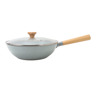 Wok Antiaderente Ecologico Sostenibile Design Coreano in Lega di Alluminio <span class=keywords><strong>28cm</strong></span> Padella con Coperchio in Vetro Capacità 3-4L per Piano a Induzione - Product Image 2